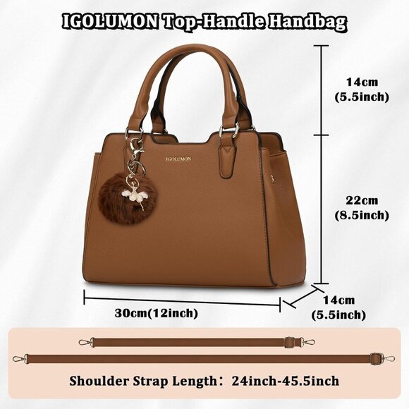IGOLUMON Leather Top-Handle Handbag for Women – Waterproof Anti-Theft Tote Purse - Picture 5 of 7